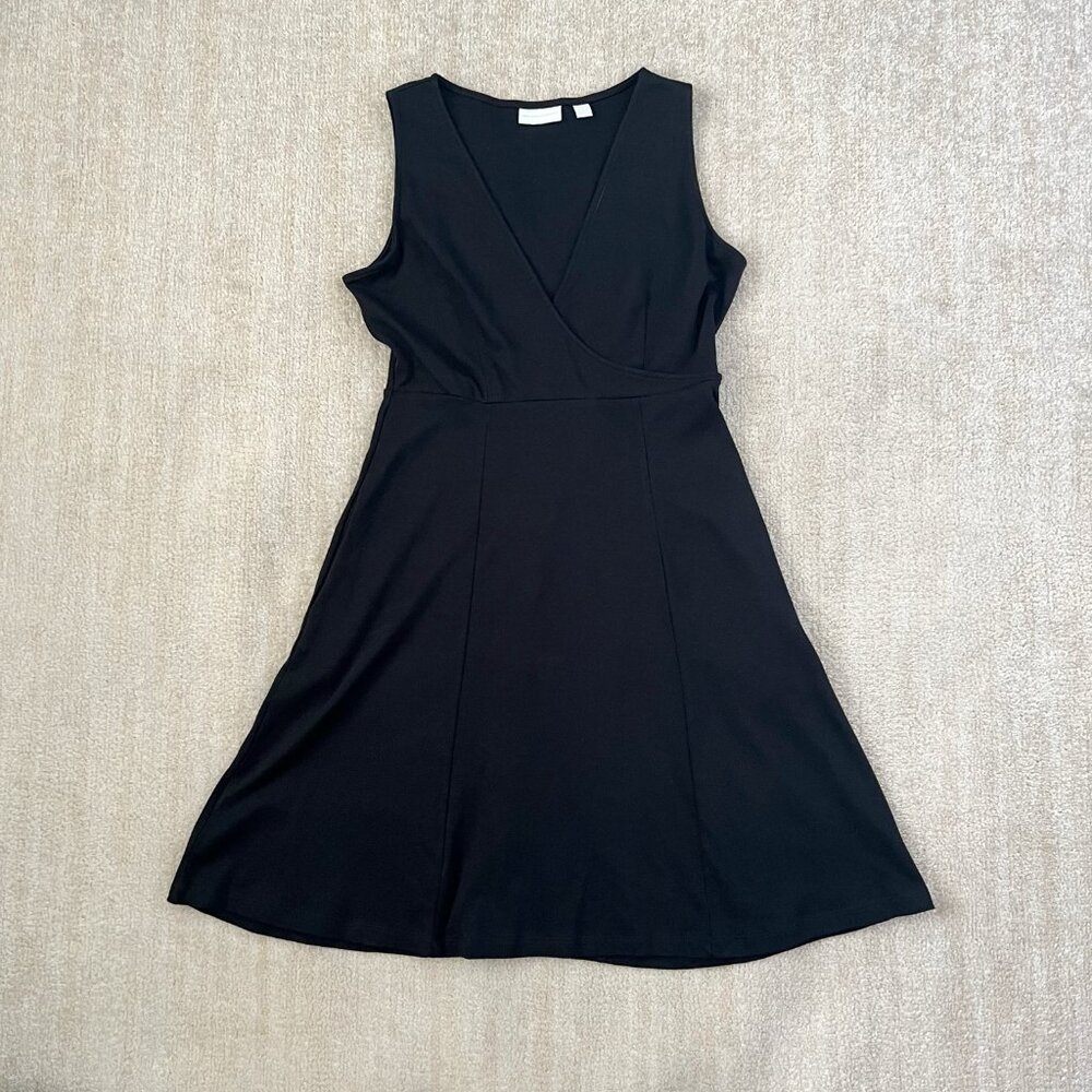 New York & Company Black Cotton Faux Wrap Midi Dress S With Pockets